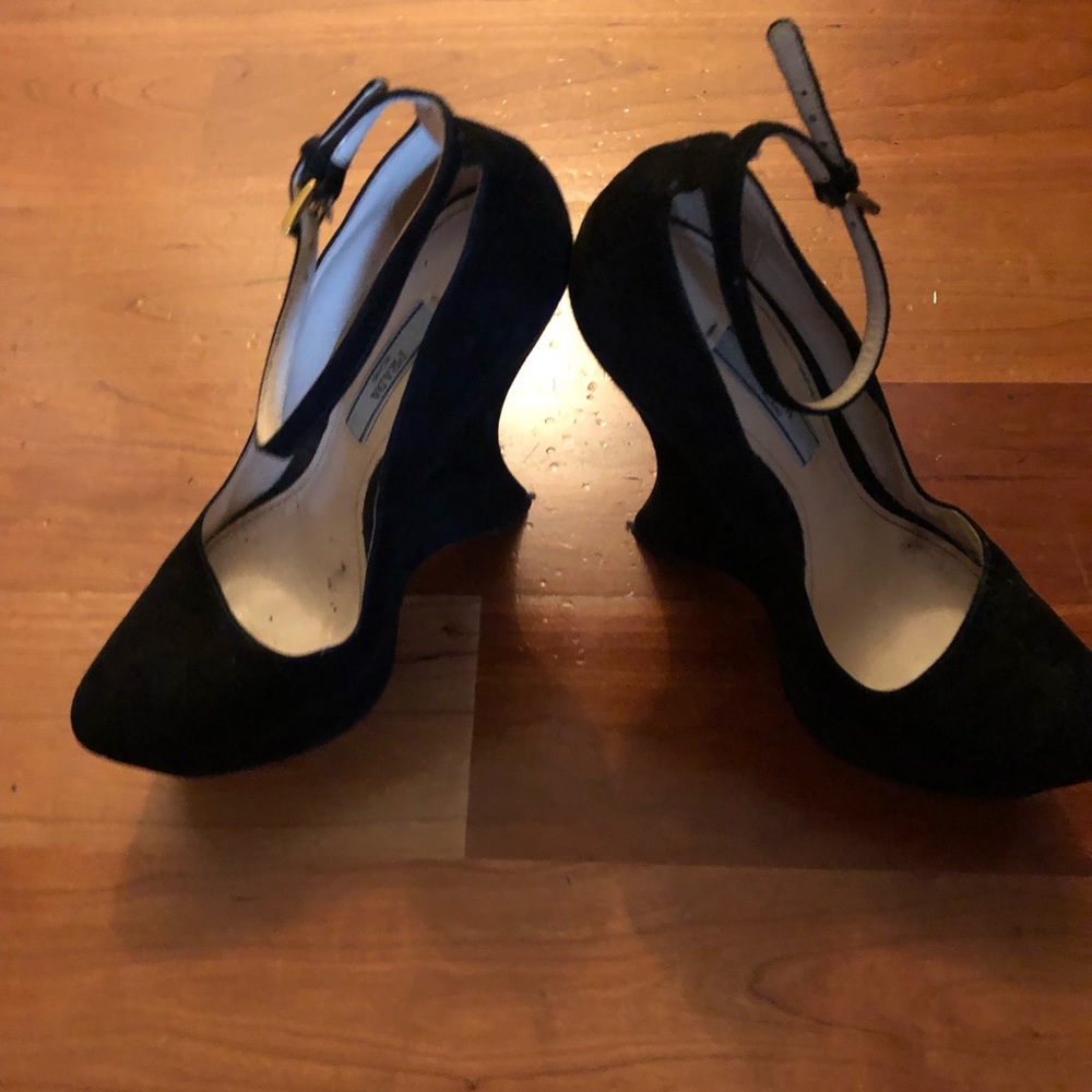 Prada black suede architectural wedge